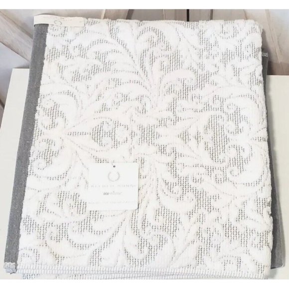 2 PC Towel Set Alfred Sung Towels Grey White Scroll Textured - Picture 1 of 4